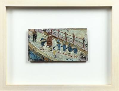 Lot 157 - Fred YATES (1922-2008) Over the Bridge Oil on...