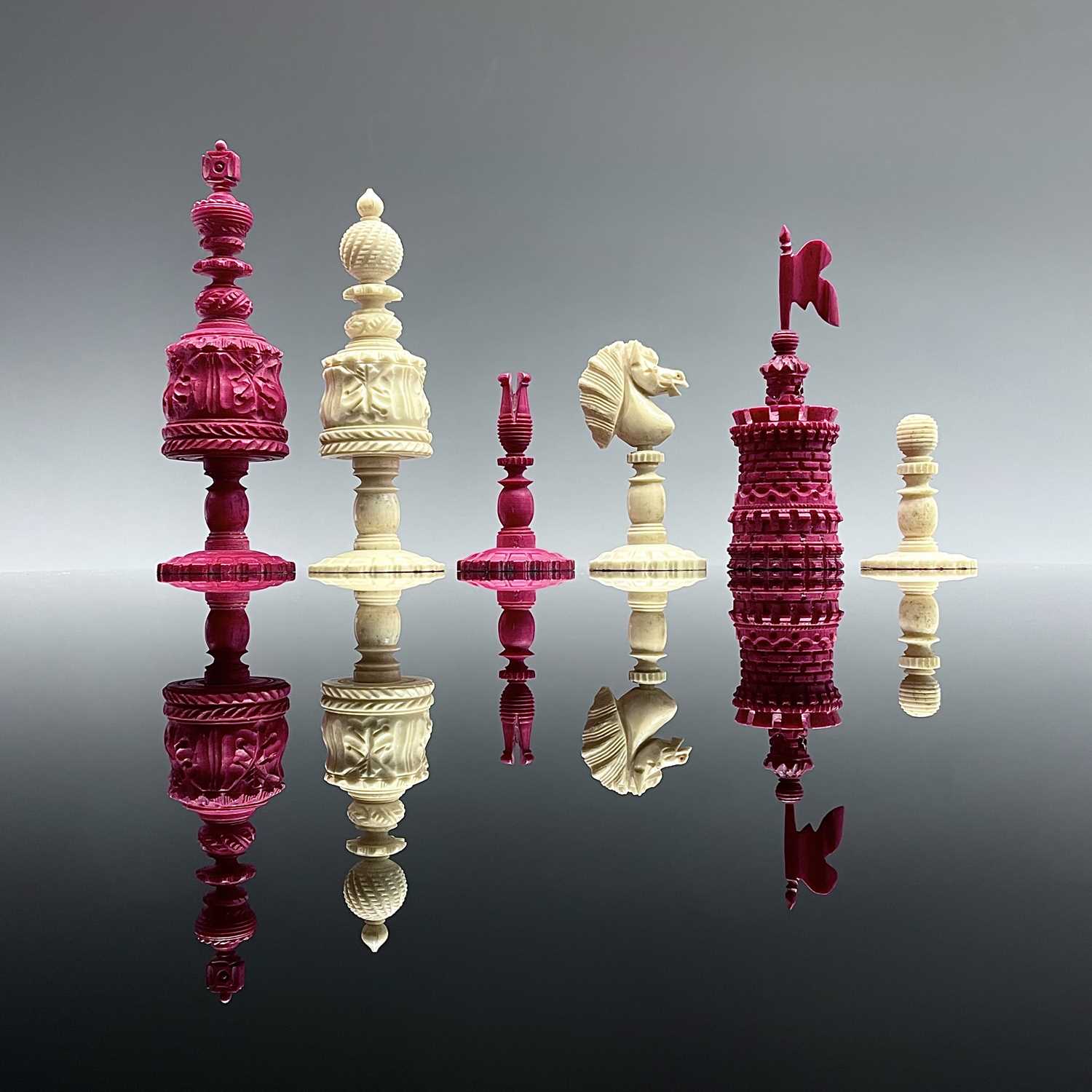 Lot 1013 A carved bone chess set, 19th century,