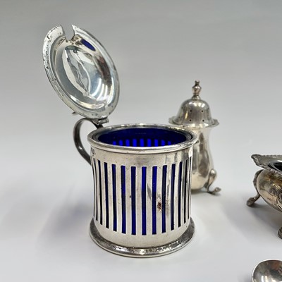 Lot 55 - A collection of silver condiments and six...