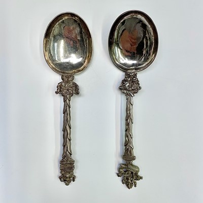 Lot 54 - Two ornate Indian silver spoons 19cm 144.3gm