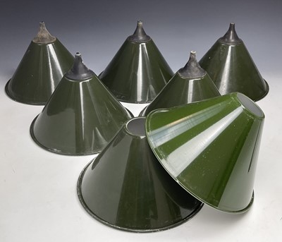 Lot 358 - A set of seven green enamel on metal light...