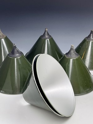 Lot 358 - A set of seven green enamel on metal light...