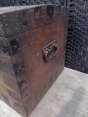 Lot 9 - A 19th century oak iron-bound silver trunk,...