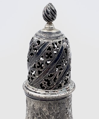 Lot 65 - A George I silver vase caster with floral and...