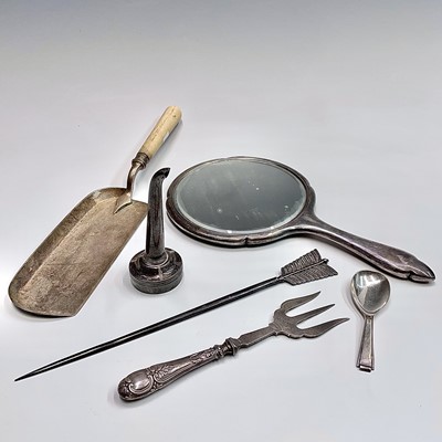 Lot 74 - A hand mirror with plain silver mount together...