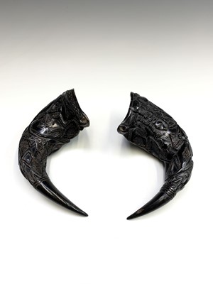 Lot 168 - A pair of carved buffalo horns, Cameroon, mid...