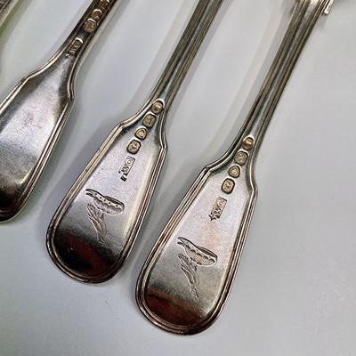 Lot 114 - A set of four silver fiddle and thread crested...