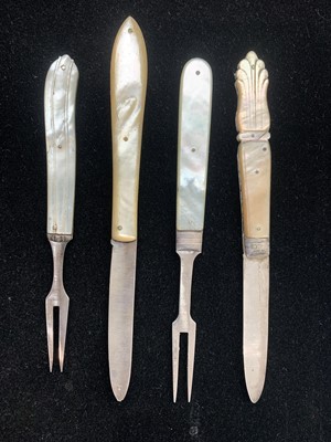 Lot 86 - Two folding fruit forks and two folding fruit...