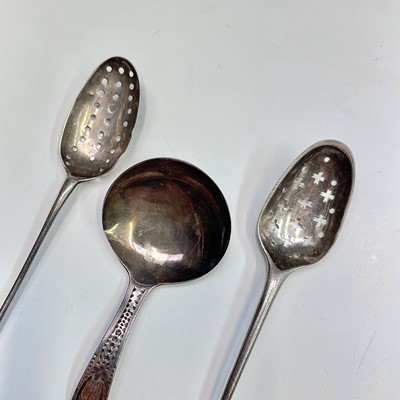 Lot 97 - Two 18th-century mote spoons, unmarked and a...