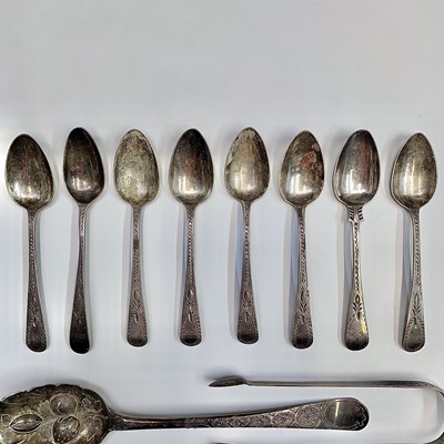 Lot 80 - A set of six George III bright-cut teaspoons...