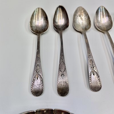 Lot 80 - A set of six George III bright-cut teaspoons...