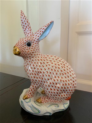 Lot 189 - A Herend porcelain hare, printed marks,...