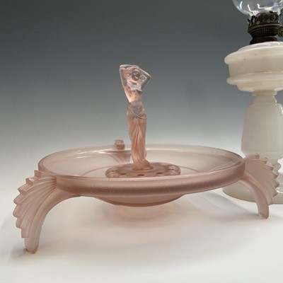 Lot 1022 - An Art Deco pink glass bowl with figural...