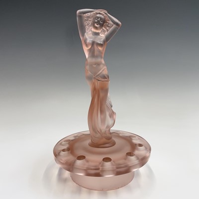 Lot 1022 - An Art Deco pink glass bowl with figural...