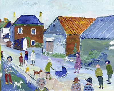 Lot 140 - Fred YATES (1922-2008) Village Scene Oil on...