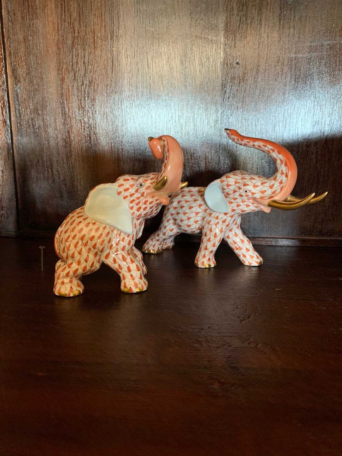Lot 201 - Two Herend porcelain elephants.