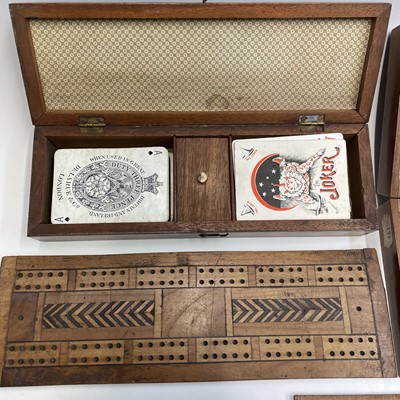 Lot 269 - A Victorian inlaid cribbage box, two further...