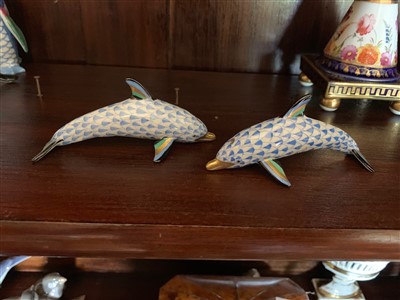 Lot 207 - Two Herend porcelain dolphins.