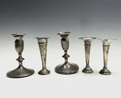 Lot 66 - Three filled silver spills 13cm, two Edwardian...