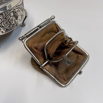Lot 103 - A silver purse, a silver christening spoon,...