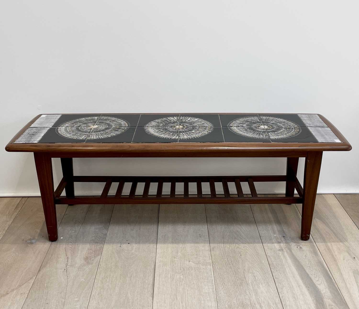 Lot 301 A midcentury teak tile top coffee table,