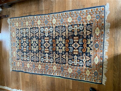 Lot 285 - An Indian rug of Perepedil design, the indigo...