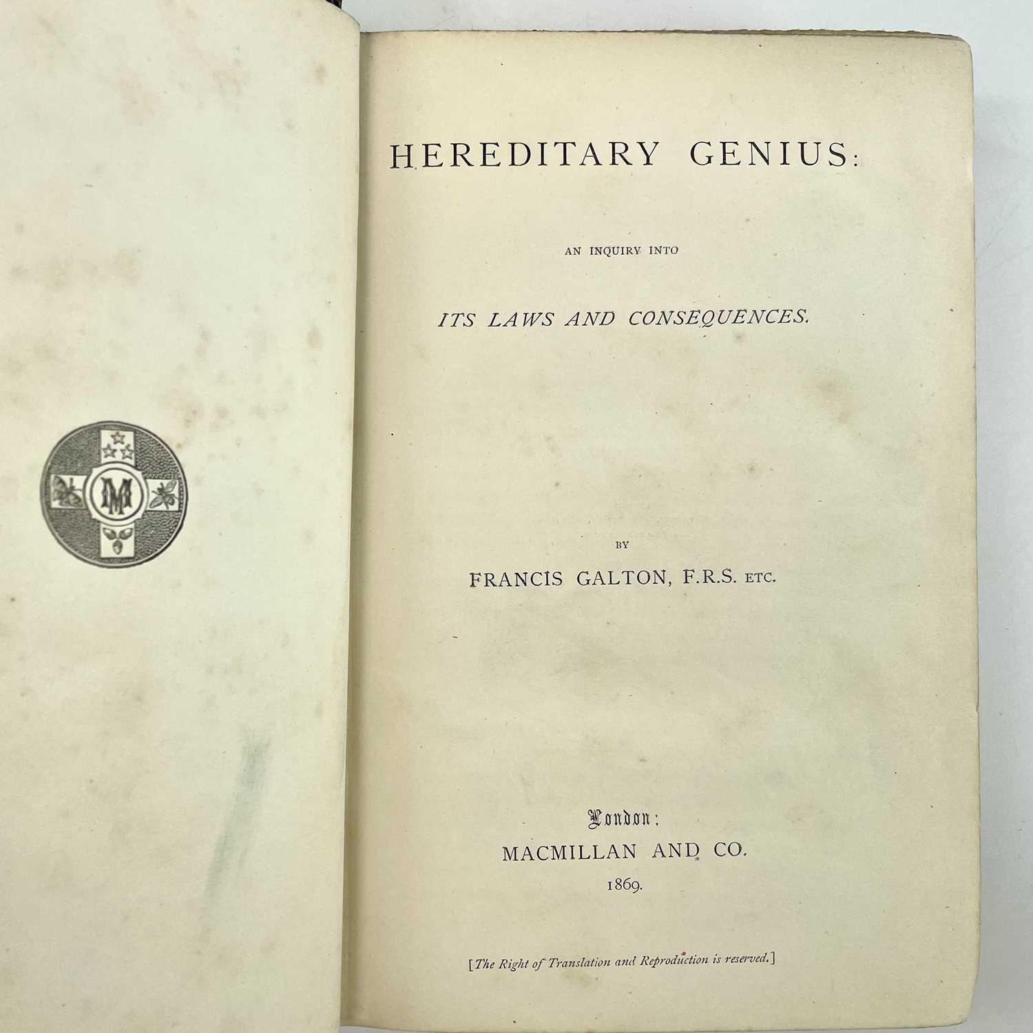 Lot 168 - FRANCIS GALTON. Hereditary Genius: An