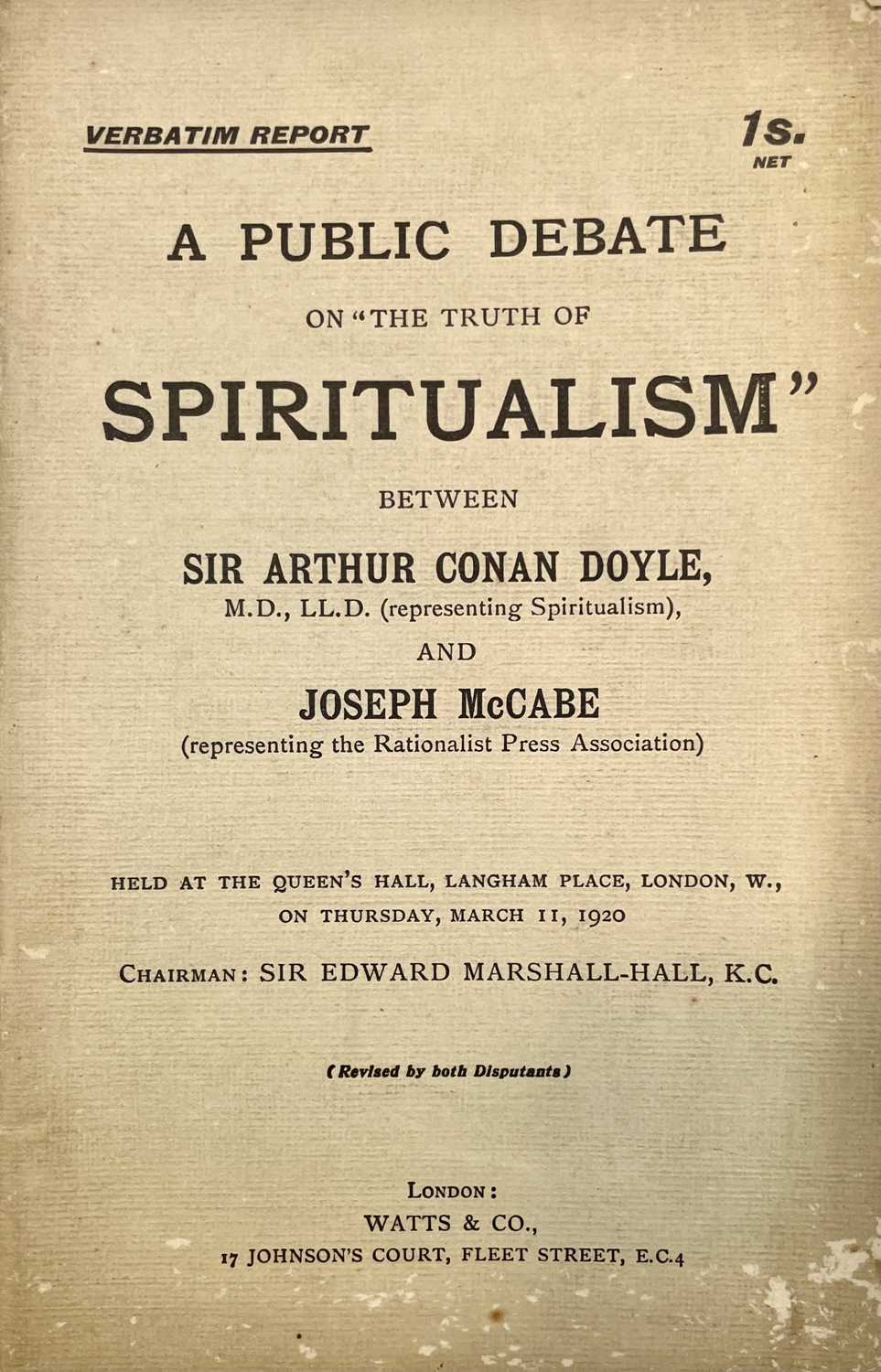 Lot 168 - 'Public Debate on Spiritualism between Sir Arthur Conan Doyle and Joseph McCabe'.
