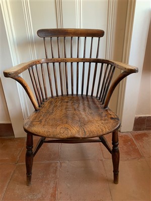 Lot 403 - An ash and elm stick filled Windsor armchair,...