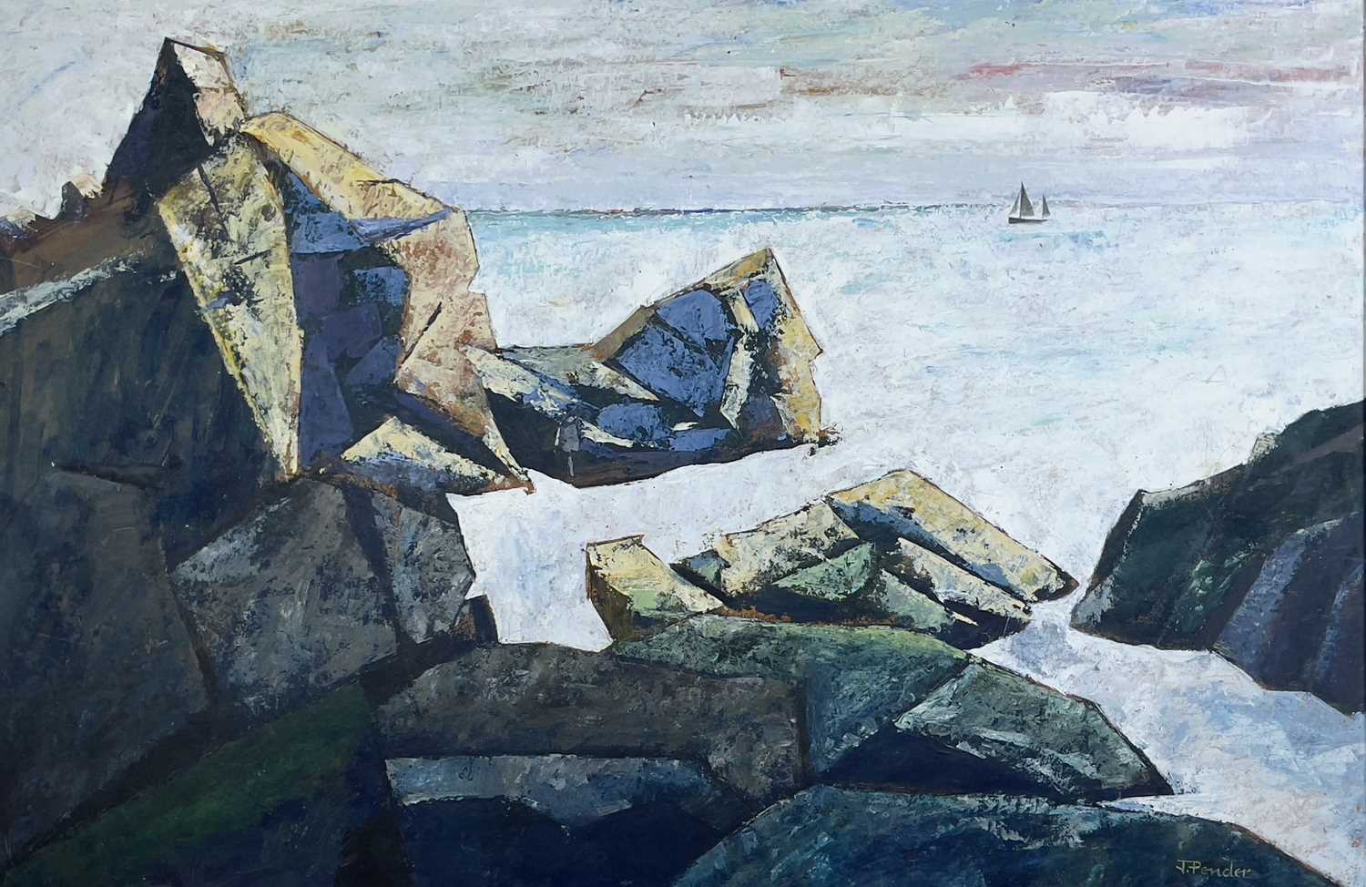 Lot 93 - Jack PENDER (1918-1998) Rock and Sea Oil on...
