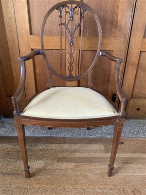 Lot 398 - An Edwardian inlaid mahogany open armchair.