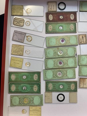Lot 347 - A collection of 33 Victorian microscope slides,...