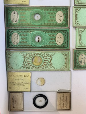 Lot 347 - A collection of 33 Victorian microscope slides,...