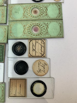 Lot 347 - A collection of 33 Victorian microscope slides,...