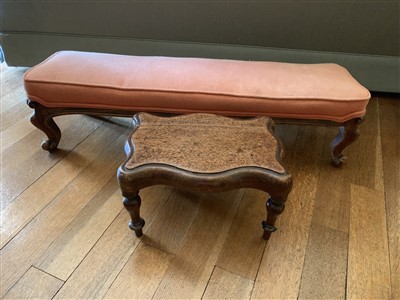 Lot 377 - A Victorian walnut long footstool, and a...