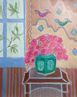 Lot 94 - Rosina ROGERS (1918-2011) Roses in Green Jar...