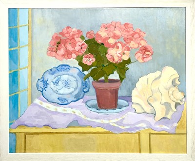 Lot 34 - Rosina ROGERS (1918-2011) Geraniums with Shell...