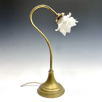 Lot 247 - A brass swan neck desk or table lamp, early...
