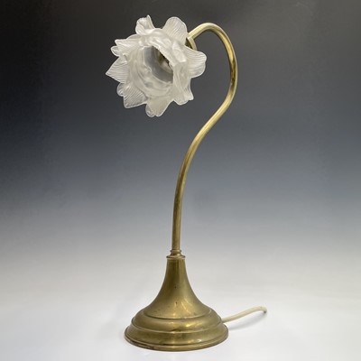 Lot 247 - A brass swan neck desk or table lamp, early...