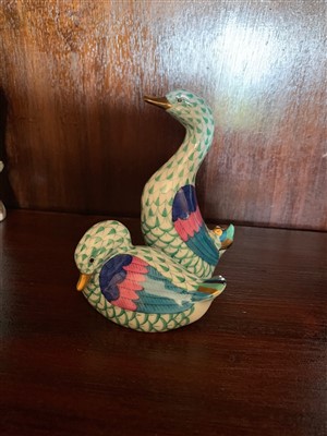 Lot 212 - A Herend porcelain duck group.