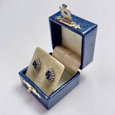 Lot 880 - A pair of 9ct gold diamond and sapphire set...