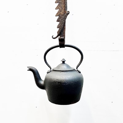 Lot 290 - A Victorian cast iron kettle, height 28cm,...