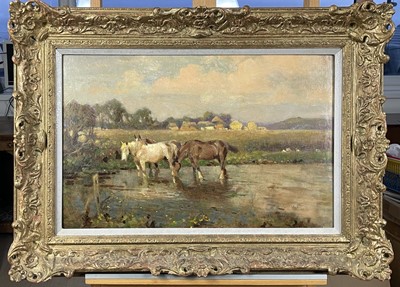 Lot 191 - Frederick HALL (1860-1948) Horses Drinking Oil...