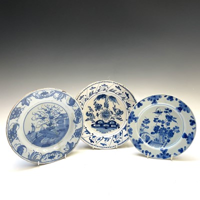 Lot 49 - Three Delft blue and white plates, 18th...
