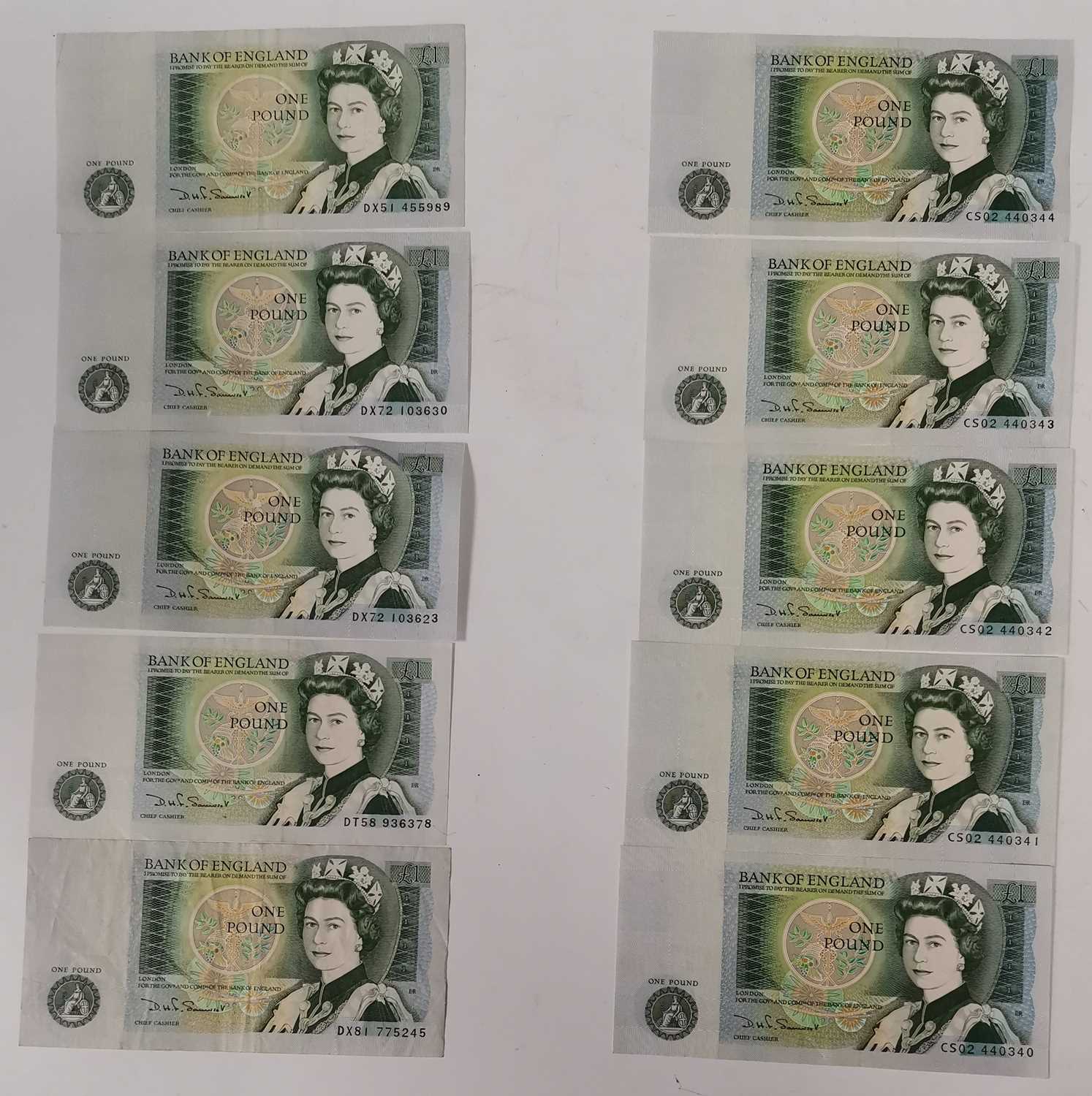 Lot 14 - Ten one pound notes, D H F Somerset.