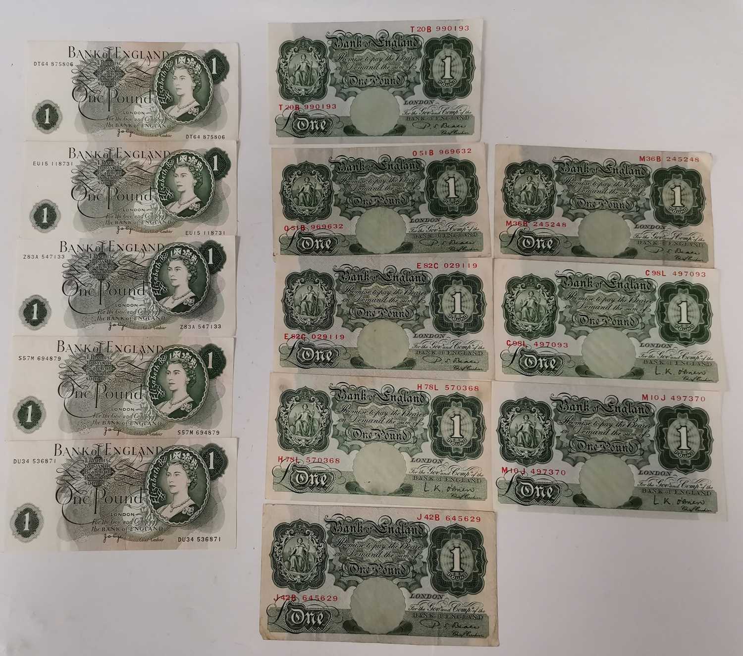 Lot 17 - Thirteen one pound bank notes, J B Page, L K O'...