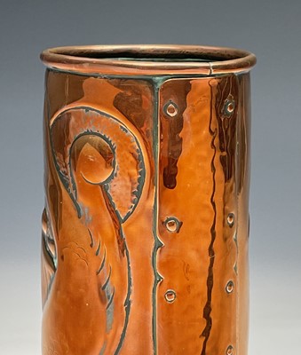 Lot 307 - A Newlyn copper cylindrical vase, repousse...