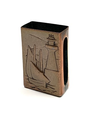 Lot 308 - A Newlyn copper matchbox holder, repousse...