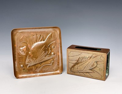 Lot 309 - A Newlyn copper matchbox holder, repousse...