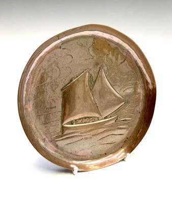 Lot 312 - A Newlyn copper circular small pin tray,...